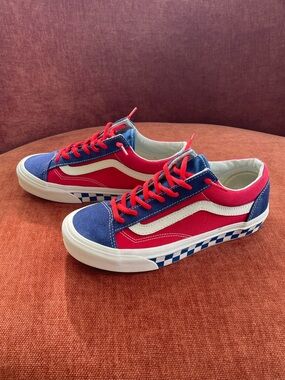 Vans Old Skool Red & Navy Checkerboard Skate Shoes